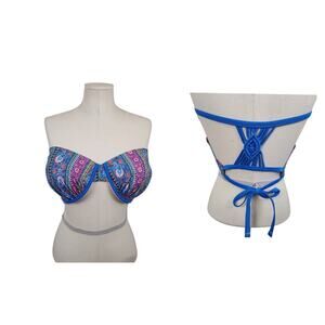 Shade & Shore Bikini Top Womens 38D Multicolor Paisley Strapless Macrame Back